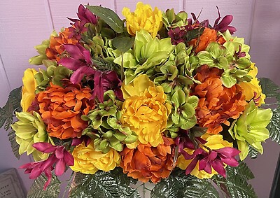 Orange, Yellow, and Green Peony/Hydrangea/Dahlia Silk Saddle